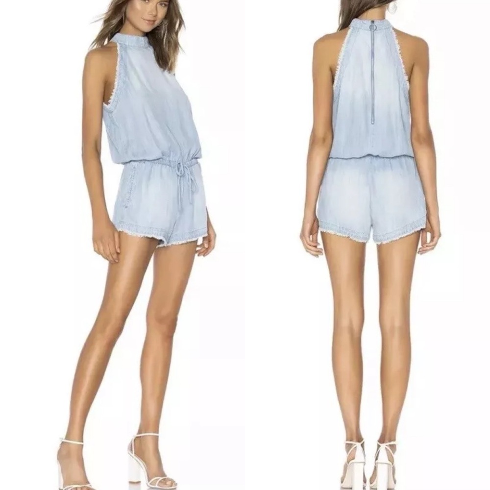 Cloth & Stone Chambray Denim Sleeveless Frayed Romper Jumper Size Small